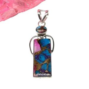 Kingman Pink Dahlia Turquoise Necklace Pendant Solid 925 Sterling Silver